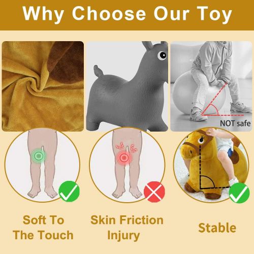  [아마존베스트]IPlay, iPlay, iLearn Yellow Hopping Horse, Outdoors Ride On Bouncy Animal Play Toys, Inflatable Hopper Plush Covered with Pump, Activities Gift for 3, 4, 5 Year Old Kids Toddlers Boys Gir