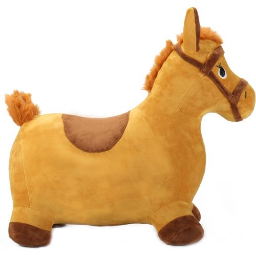  [아마존베스트]IPlay, iPlay, iLearn Yellow Hopping Horse, Outdoors Ride On Bouncy Animal Play Toys, Inflatable Hopper Plush Covered with Pump, Activities Gift for 3, 4, 5 Year Old Kids Toddlers Boys Gir