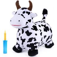 [아마존베스트]IPlay, iPlay, iLearn Cow Hopping Horse, Outdoors Ride On Bouncy Animal Play Toys, Inflatable Hopper Plush Covered with Pump, Activities Gift for 2, 3, 4, 5 Year Old KidsToddlers Boys Gir