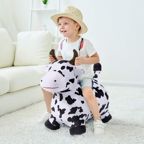  [아마존베스트]IPlay, iPlay, iLearn Cow Hopping Horse, Outdoors Ride On Bouncy Animal Play Toys, Inflatable Hopper Plush Covered with Pump, Activities Gift for 2, 3, 4, 5 Year Old KidsToddlers Boys Gir