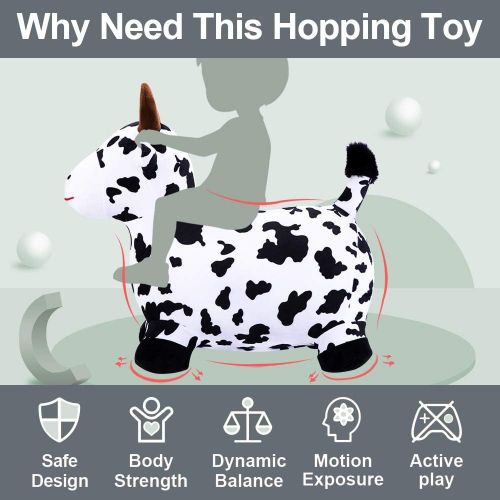  [아마존베스트]IPlay, iPlay, iLearn Cow Hopping Horse, Outdoors Ride On Bouncy Animal Play Toys, Inflatable Hopper Plush Covered with Pump, Activities Gift for 2, 3, 4, 5 Year Old KidsToddlers Boys Gir