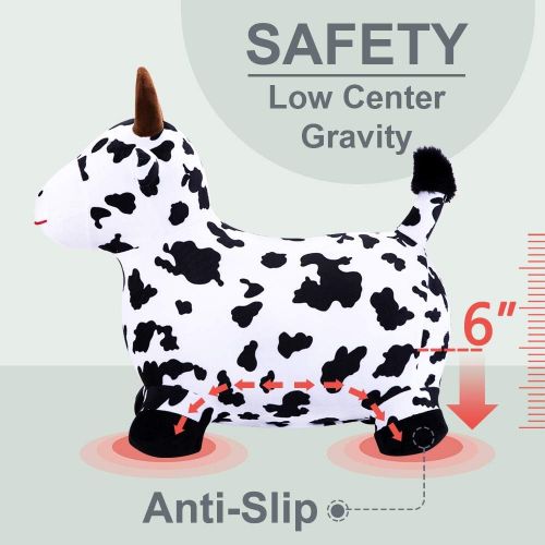  [아마존베스트]IPlay, iPlay, iLearn Cow Hopping Horse, Outdoors Ride On Bouncy Animal Play Toys, Inflatable Hopper Plush Covered with Pump, Activities Gift for 2, 3, 4, 5 Year Old KidsToddlers Boys Gir