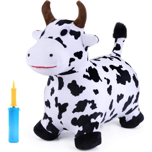  [아마존베스트]IPlay, iPlay, iLearn Cow Hopping Horse, Outdoors Ride On Bouncy Animal Play Toys, Inflatable Hopper Plush Covered with Pump, Activities Gift for 2, 3, 4, 5 Year Old KidsToddlers Boys Gir