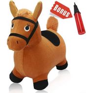 [아마존베스트]IPlay, iPlay, iLearn Brown Hopping Horse Activity Toy, Outdoors Ride on Bouncy Animal Play Toys, Inflatable Hopper Plush Covered with Pump, Jumping Gifts for 3, 4, 5 Year Olds, Kids Toddl