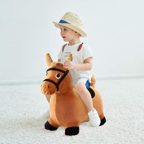  [아마존베스트]IPlay, iPlay, iLearn Brown Hopping Horse Activity Toy, Outdoors Ride on Bouncy Animal Play Toys, Inflatable Hopper Plush Covered with Pump, Jumping Gifts for 3, 4, 5 Year Olds, Kids Toddl