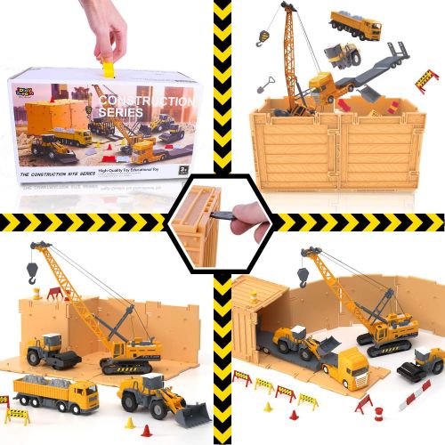  [아마존베스트]IPlay, iPlay, iLearn Construction Vehicle Play Set, Crane, Trucks, Bulldozer, Trailer, Toys for Kids Boys