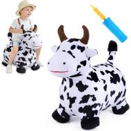 iPlay, iLearn Cow Hopping Horse, Outdoors Ride On Bouncy Animal Play Toys, Inflatable Hopper Plush Covered with Pump, Activities Gift for 18 Months, 2, 3, 4, 5 Year Old Kids Toddle