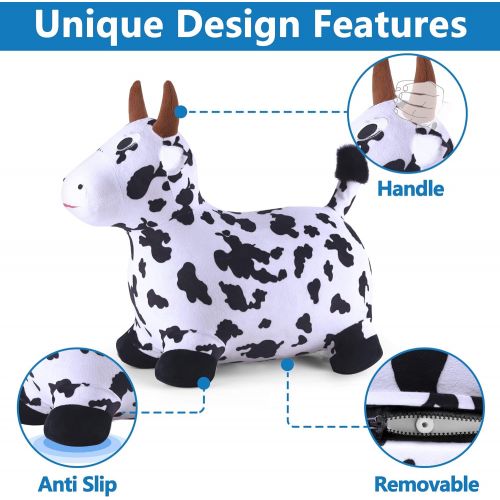  iPlay, iLearn Cow Hopping Horse, Outdoors Ride On Bouncy Animal Play Toys, Inflatable Hopper Plush Covered with Pump, Activities Gift for 18 Months, 2, 3, 4, 5 Year Old Kids Toddle