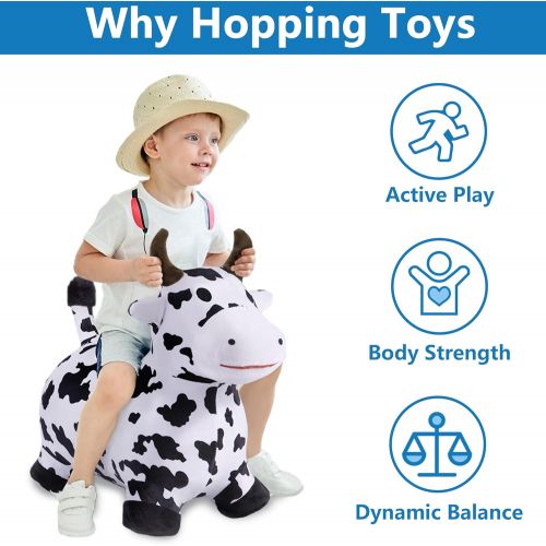  iPlay, iLearn Cow Hopping Horse, Outdoors Ride On Bouncy Animal Play Toys, Inflatable Hopper Plush Covered with Pump, Activities Gift for 18 Months, 2, 3, 4, 5 Year Old Kids Toddle