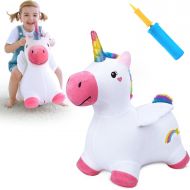 iPlay, iLearn Unicorn Bouncy Horse Plush, Outdoors n Indoors Ride On Hopping Animal Toys, Inflatable Hopper, Unique Activity Riding Gifts for 18 Months, 2, 3, 4, Year Olds Kids Tod