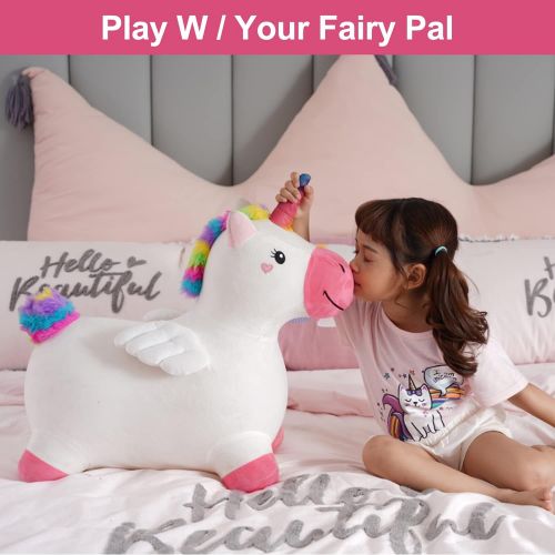  iPlay, iLearn Unicorn Bouncy Horse Plush, Outdoors n Indoors Ride On Hopping Animal Toys, Inflatable Hopper, Unique Activity Riding Gifts for 18 Months, 2, 3, 4, Year Olds Kids Tod