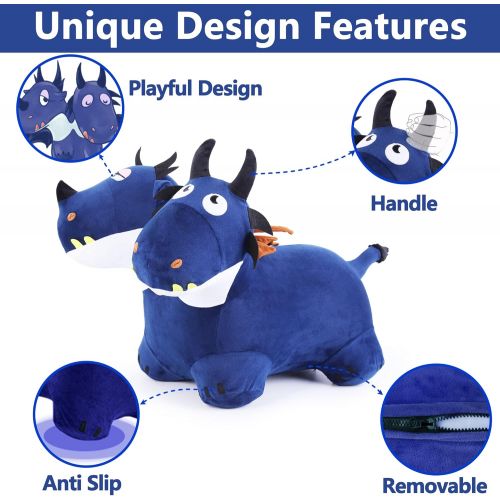  iPlay, iLearn Blue Bouncy Horse Hopper Toys, Plush Cover Two-Headed Hopping Dragon, Inflatable Ride Animal W/ Pump, Outdoor Indoor Jump Gifts for 18 24 Month, 2 3 4 Year Olds, Boys