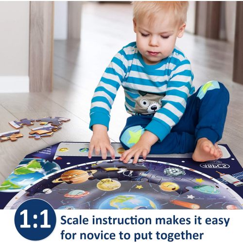  iPlay, iLearn Kids Puzzle Ages 4-8, Wooden Solar System Floor Puzzles Ages 3-5, Large Round Space Planets Jigsaw Puzzle Toys, Educational Learning Gifts for 6 7 8 Year Old Toddlers