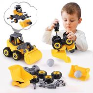 iPlay, iLearn Kids Construction Truck Toys, Take Apart Sandbox Vehicle Playset, Assembly Bulldozer, Dump Truck, Roller W/ Screwdriver, STEM Building Gift for 3 4 5 6 Year Olds Boy
