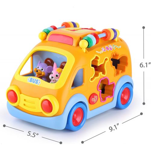  iPlay, iLearn Electronic Musical Bus, Baby Sensory Toy, 3D Animal Matching Car w/ Gear, Early Development, Learning, Educational Gift for Girls Boys Toddlers Kids