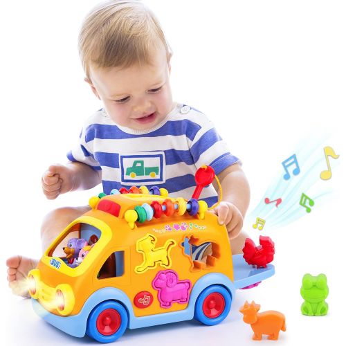  iPlay, iLearn Electronic Musical Bus, Baby Sensory Toy, 3D Animal Matching Car w/ Gear, Early Development, Learning, Educational Gift for Girls Boys Toddlers Kids