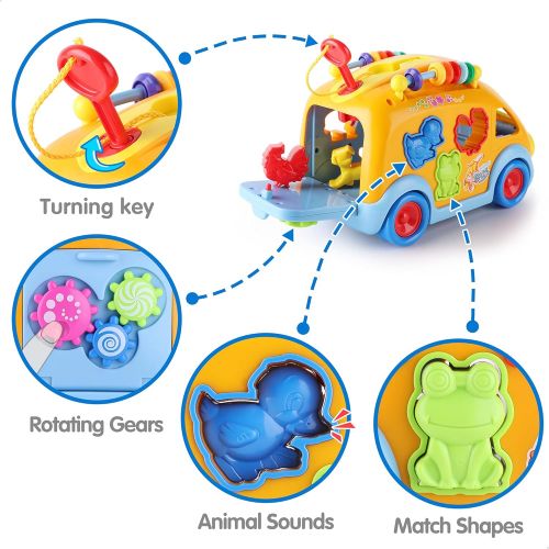  iPlay, iLearn Electronic Musical Bus, Baby Sensory Toy, 3D Animal Matching Car w/ Gear, Early Development, Learning, Educational Gift for Girls Boys Toddlers Kids