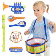 [아마존베스트]iPlay, iLearn Toddler Musical Instruments Toys, Kids Drum Set, Percussion, Tambourine, Trumpet, Maraca, Harmonica, Flute, Learning Gift for 18 Month 2 3 4 5 Year Olds Baby Boys Gir