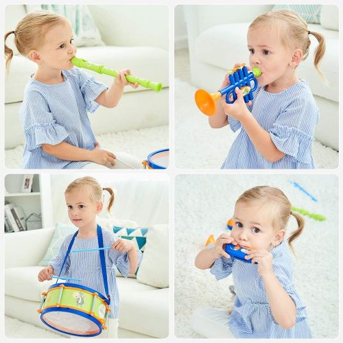  [아마존베스트]iPlay, iLearn Toddler Musical Instruments Toys, Kids Drum Set, Percussion, Tambourine, Trumpet, Maraca, Harmonica, Flute, Learning Gift for 18 Month 2 3 4 5 Year Olds Baby Boys Gir