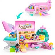 iPlay, iLearn Airplane Doll House Playset, Girls Dollhouse Pretend Play Set, Toddler Pink Dream Jet Plane Toy Accessory W/ 5 Mini People, Furniture, Imaginative Birthday Gifts for