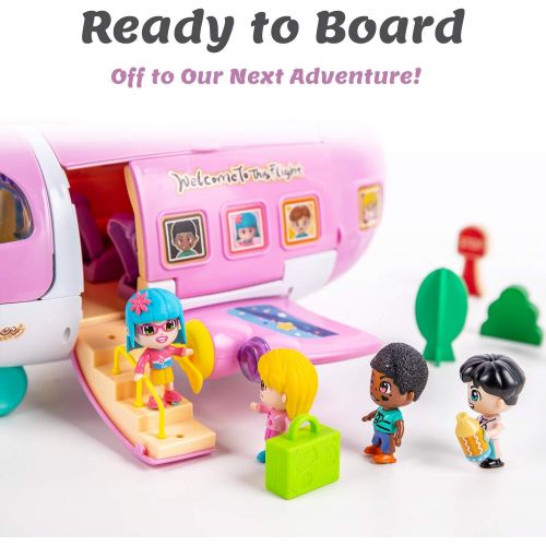  iPlay, iLearn Airplane Doll House Playset, Girls Dollhouse Pretend Play Set, Toddler Pink Dream Jet Plane Toy Accessory W/ 5 Mini People, Furniture, Imaginative Birthday Gifts for