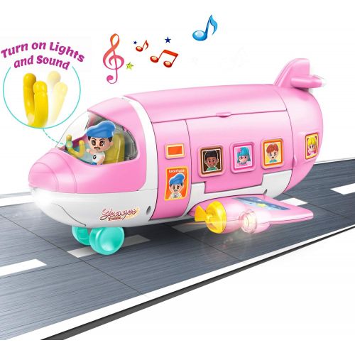  iPlay, iLearn Airplane Doll House Playset, Girls Dollhouse Pretend Play Set, Toddler Pink Dream Jet Plane Toy Accessory W/ 5 Mini People, Furniture, Imaginative Birthday Gifts for