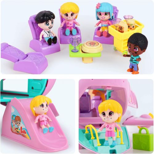  iPlay, iLearn Airplane Doll House Playset, Girls Dollhouse Pretend Play Set, Toddler Pink Dream Jet Plane Toy Accessory W/ 5 Mini People, Furniture, Imaginative Birthday Gifts for