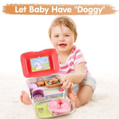  iPlay, iLearn Musical Dog House Toy Set for Kids, Toddler Pretend Play Puppy Pet Care Playset, Electric Doggy Pals W/ Carrier, Birthday Gift for 18 24 Month, 2 3 4 5 Year Old Girls