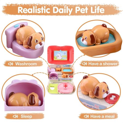  iPlay, iLearn Musical Dog House Toy Set for Kids, Toddler Pretend Play Puppy Pet Care Playset, Electric Doggy Pals W/ Carrier, Birthday Gift for 18 24 Month, 2 3 4 5 Year Old Girls