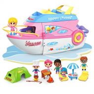 iPlay, iLearn Girls Dollhouse Playset, Boat Toy Set W/ Small Dolls, Kids Pretend House Accessories W/ Cruise Ship, 3 Inch Mini People, Indoor Creative Birthday Gift for 3 4 5 6 Yea