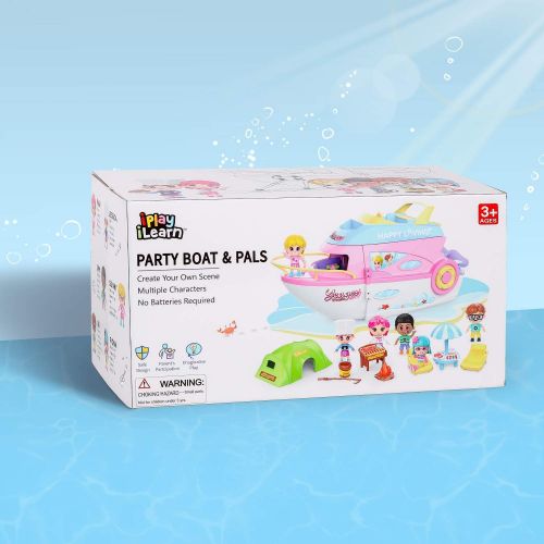  iPlay, iLearn Girls Dollhouse Playset, Boat Toy Set W/ Small Dolls, Kids Pretend House Accessories W/ Cruise Ship, 3 Inch Mini People, Indoor Creative Birthday Gift for 3 4 5 6 Yea