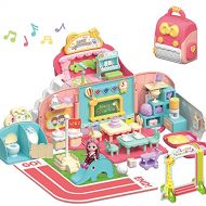 iPlay, iLearn Kids Dollhouse Playset, Girls Pretend Play Doll House School Set W/ Portable Backpack and Accessories, Birthday Gifts for Age 3 4 5 6 Year Old Kindergarten Toddlers P
