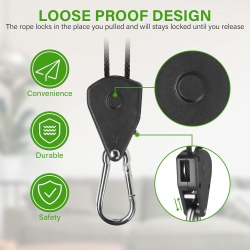  [아마존베스트]iPower GLROPE 1-Pair 1/8 Inch 8-Feet Long Heavy Duty Adjustable Rope Clip Hanger (150lbs Weight Capacity) Reinforced Metal Internal Gears, 1 Pack, Black