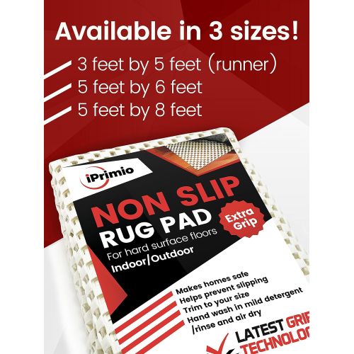 IPrimio iPrimio Non Slip Rug Pad 5 x 6 for Bathroom, Kitchen and Outdoor Area - Extra Grip for Hard Surface Floors