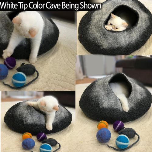  IPrimio iPrimio 100% Natural Wool Eco-Friendly 40 cm Cat Cave - Handmade Premium Shaped Felt - Makes Great Covered Cat House and Bed for Cats & Kittens - for Indoor Cozy Hideaway - Medium