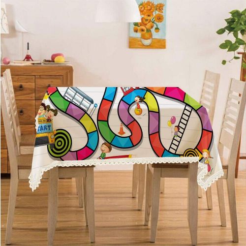  IPrint Board Game,Rectangle Polyester Linen Tablecloth/Game on Notebook Paper Kids and Building School Route Fun Challenge Enjoyment Decorative/for Dinner Kitchen Home Decor,60x120,Multic