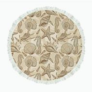 IPrint 70 Round Polyester Linen Tablecloth,Beige,Exotic Marine Animals in Retro Style Ilustration Shells Starfish Seahorse Contemporary Deco Decorative,Beige,for Dinner Kitchen Home Decor