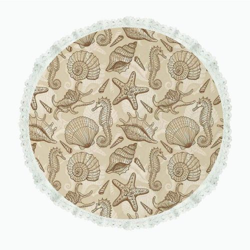  IPrint 70 Round Polyester Linen Tablecloth,Beige,Exotic Marine Animals in Retro Style Ilustration Shells Starfish Seahorse Contemporary Deco Decorative,Beige,for Dinner Kitchen Home Decor