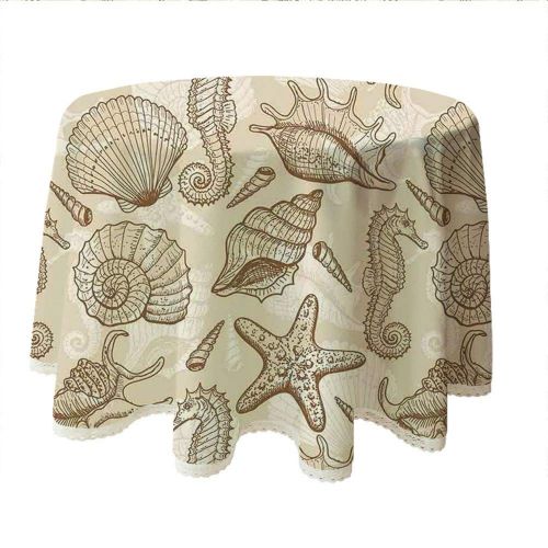  IPrint 70 Round Polyester Linen Tablecloth,Beige,Exotic Marine Animals in Retro Style Ilustration Shells Starfish Seahorse Contemporary Deco Decorative,Beige,for Dinner Kitchen Home Decor