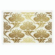 IPrint iPrint Gold and White,Rectangle Polyester Linen Tablecloth/Damask Ombre Abstract Image with Floral East Asian Inspired Details Print Decorative/for Dinner Kitchen Home Decor,60x84,
