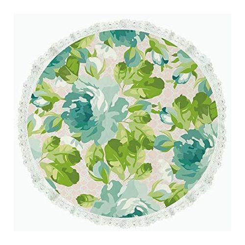  iPrint 90 Round Polyester Linen Tablecloth,Shabby Chic Decor,Tropical Botany Garden Theme Blue Roses Leaves Bouquets,Turquoise Green Light Pink,for Dinner Kitchen Home Decor