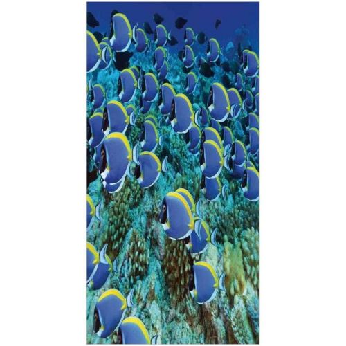  IPrint 3D Decorative Film Privacy Window Film No Glue,Ocean,School of Powder Blue Tang Fishes in The Coral Reef Maldives Deep Seas,Aqua Blue and Yellow,for Home&Office