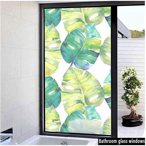  IPrint 3D Decorative Film Privacy Window Film No Glue,Plant,Close up Beautiful Tropic Foliage Pattern Helleborus Leaves Natural Herbs Wildflowers,Lime Green,for Home&Office
