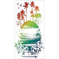 IPrint 3D Decorative Film Privacy Window Film No Glue,Ocean Island Decor,Grunge Style Artsy Inky Colorful Summer Scenery with Palms and Hawaiian Hibiscus Flowers,Multi,for Home&Office