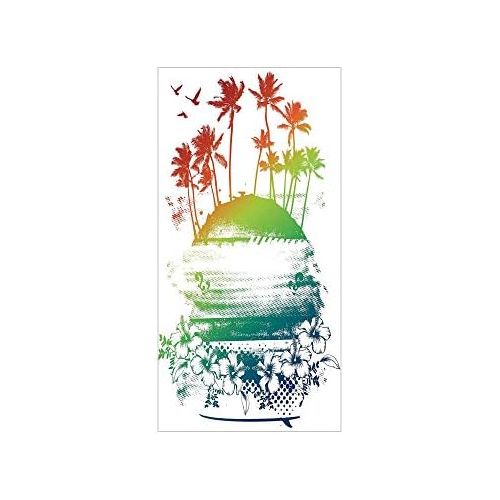  IPrint 3D Decorative Film Privacy Window Film No Glue,Ocean Island Decor,Grunge Style Artsy Inky Colorful Summer Scenery with Palms and Hawaiian Hibiscus Flowers,Multi,for Home&Office