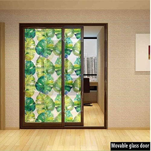  IPrint 3D Decorative Film Privacy Window Film No Glue,Ocean Island Decor,Grunge Style Artsy Inky Colorful Summer Scenery with Palms and Hawaiian Hibiscus Flowers,Multi,for Home&Office