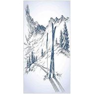 IPrint 3D Decorative Film Privacy Window Film No Glue,Winter Decorations,Sketchy Graphic of a Downhill with Ski Elements in Snow Relax Calm View,Blue White,for Home&Office