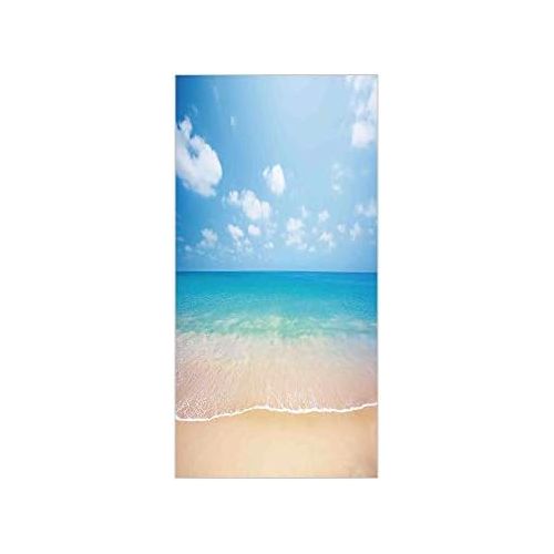  IPrint 3D Decorative Film Privacy Window Film No Glue,Ocean,Dreamy Hot Tropical Sea Coast with Soft Waves and Sunny Sky Landscape Nature Life Decorative,Cream Blue,for Home&Office