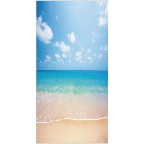  IPrint 3D Decorative Film Privacy Window Film No Glue,Ocean,Dreamy Hot Tropical Sea Coast with Soft Waves and Sunny Sky Landscape Nature Life Decorative,Cream Blue,for Home&Office