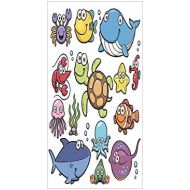 IPrint 3D Decorative Film Privacy Window Film No Glue,Whale,Ocean Animals Collection Cheerful Swimming Clown Fish and Puffer Fish Shrimp Artwork,Multicolor,for Home&Office